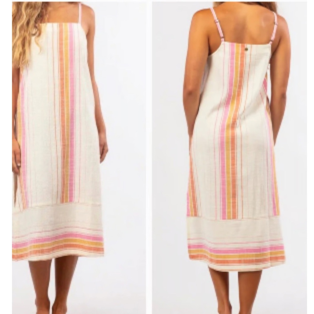 Rip Curl Colorful Striped Heat Wave Cotton Sleeveless Midi Dress Size Medium - Picture 2 of 9